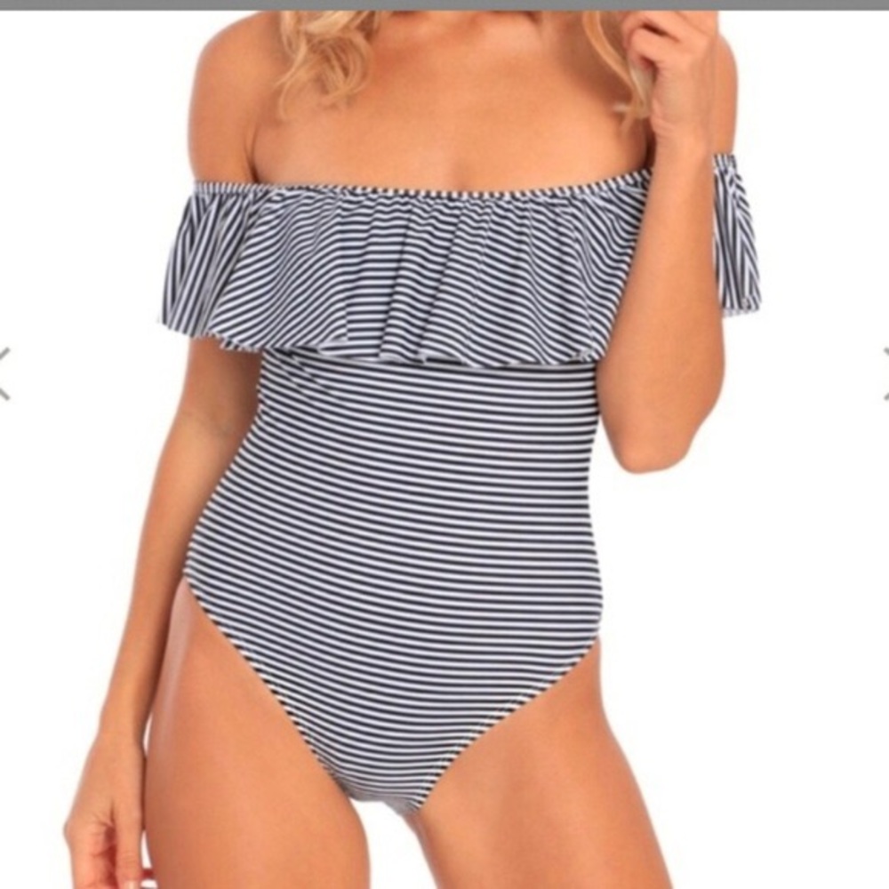 Black and White Striped One Piece Swimsuit